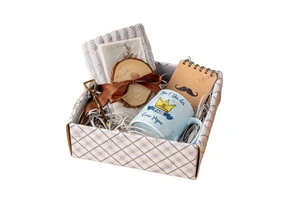 Wholesale Father's Day Ceramic Mug Gift Box - Blue Crown Mug with Notebook Towel & Wooden Decor Papa/Dad Birthday Gift Set