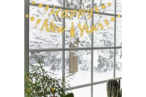 New Year Theme Happy New Year Christmas Holiday Party Background Decoration Banner Gold Glitter String Shape Wholesale