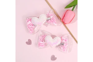CN Festival Valentine's Day Gift Hair Accessories for Kids Girls Heart PVC Shaker Valentine's Day Bow Hair Clips