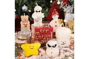 Cute Hand-painted Scented Candles, Christmas Bear & Snowman Ornaments, Winter Decor, Photo Props & Holiday Gifts