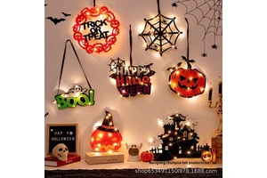 Halloween Decoration Door Hangings Window Atmosphere Pendants Pumpkin Lights Spider Web Ghost Shapes Indoor Mall Bar Party Scene