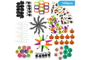 Wholesale Halloween Party Favors Toys in Bulk 100 Pcs Treat or Trick Plastic Bat Pumpkin Skull Toys for Halloween