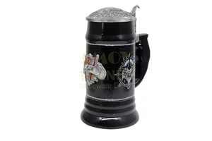 OEM Custom Emboss logo Mid Centry Ceramic Beer Mug with Lid Beer Festival Red Black Vintage Retro Tankard German Stein for bar