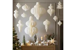 3D White Honeycomb Paper Lantern Hanging Ornament Eco-friendly Reusable Indoor Home Decoration Christmas New Years Holiday