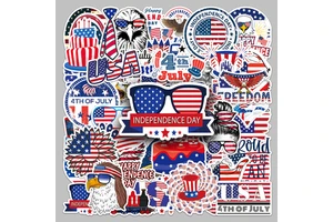 50PCS Factory Wholesale of Cheap Festival Series Decorative Independence Day Stickers for Refrigerators, Desktops and Scooters