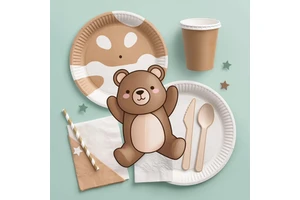 Baby Cartoon Bear Birthday Party Combo Kits Party Supplies Cutlery Disposable Tableware Set Kit Paper Plates Party Decorations