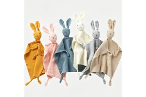 Baby Pure Cotton Gauze Comfort Cloth Sleep Companion Plush Bunny Crinkled Fabric Soothing Toy