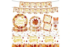 Thanksgiving Maple Leaf Pumpkin Theme Design Hot Selling Environment-Friendly Paper Plates Cups Napkins Tablecloth Disposable