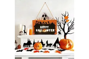 Halloween Pumpkin Ghost Wooden Pendant, Wooden Door Sign, Home Ghost Festival Carnival Night Halloween Decoration