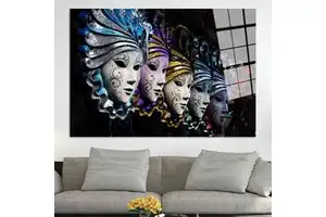 Printed Canvas Artwork Elegant Venetian Carnival Masks Art Deco Panel Wall Decor Hanging