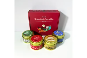 Christmas Scented Candle Gift Set 4 Pack Black Tin Private Label Custom Fragrance Holiday Home Aromatherapy Wholesale