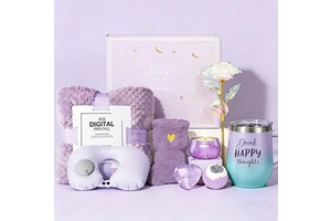 Lunaire Purple Self Care Gifts for Women Relaxing Spa Gift Box with Fluffy Blanket Unique Christmas Mother's Day Gift for Her