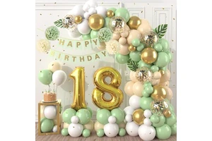 18th Birthday Party Decorations Green Skin Balloon Garland Arch Kit with Flower Chains for Teens Adult Celebration Supplies