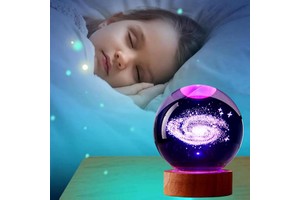 Wholesale 3D Engraving 6cm Sphere Galaxy Solar System Crystal Night Light Glass Ball With Wood Led Base For Decor Souvenir Gifts