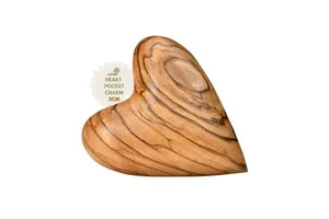 Olive Wood Heart Worry Stone with Engraving Handmade in Bethlehem 5 cm Size Kassis Geschenkatikel Thematic Gift