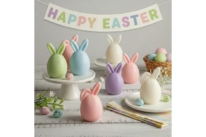 Arovi- Easter Rabbit Egg Shaped Soy Wax Scented Candle Holiday Decoration Children and Pet Safe Gift for Parties Customizable