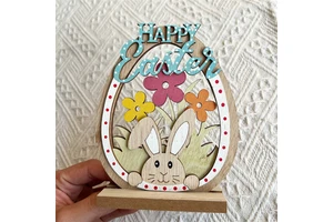 Wooden Easter Egg Handicrafts Spring Butterfly Decorative Tableware Set Easter Eggs Painted