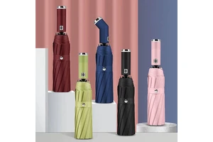 New Design High Quality Full Automatic 3 Fold Umbrella Led Flashlight Custom Logo Rotating Light Anti-UV Plastic Business Gifts