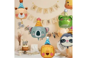 7 pcs Foil Printed Animal Theme Party Decoration Tiger Giraffe Lion Bear Koala Frog Sloth Balloons Adult Birthday Party Supplies