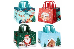 Wholesale Eco Friendly PP Non Woven Laminated Folding Top Handle Cartoon Christmas Tote Bag Medium Size Daily Use