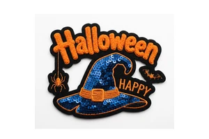 Design Custom Halloween Horror Vintage Large Glitter Sequin Chenille Witch Spider Embroidery Iron On Patches For Clothes Hoodie