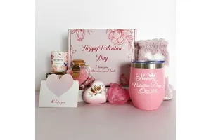 Valentine's Day Gift Ideas 2026 Beautiful Luxury Box with 12 OZ Tumbler Heart Shape Soap Bath Salt Candle Socks Thank You Card