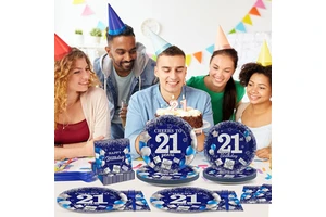 Blue 21th Birthday Party Supplies Blue Birthday Party Tableware Set Baby Shower Coming of Age Ceremony Birthday Party Decoration