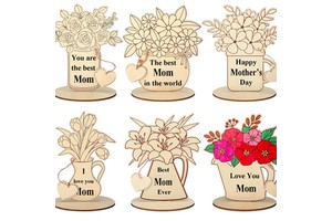 Xieli Mother's Day Flowers Crafts for Kids Wooden Flower Card DIY Mothers Day Gift