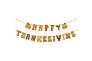 Modern Style Thanksgiving Flag and Letter Banner Tailcoat with Flower Scene Party Decoration Props and Supplies