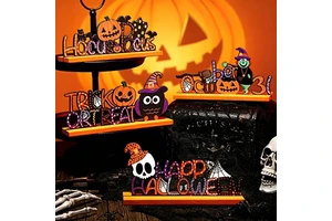 Halloween Printed Wooden Ornaments Create a Terrifying Atmosphere Pumpkin Head Decorations Decorate the Table and Display Stand