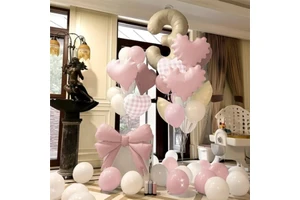 Number Bow Wave Pattern Love Foil Balloon Set Milk White INS Style for Boys Girls Birthday Party Decoration Support Customized