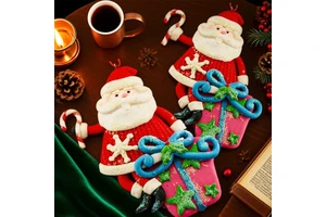 Christmas Sparkly Christmas Santa Gift Box With Candy Cane Hanging Ornament for Home Festive Celebrations Holiday Desktop Decor