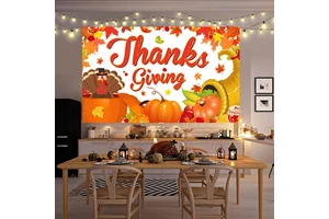 Thanksgiving Harvest Festival Rectangle Backdrop Pumpkin Turkey Poster Banner Party Scene Flag