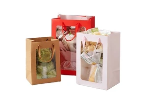 Transparent Window Handbag with Valentine's Day Flowers Printed on It. Window Handbag with Customizable Logo.