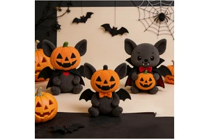 Halloween Party Spooky Decor & Gifts Jack-o'-Lantern Head Stuffed Animal Toy Halloween Pumpkin Bat Plush Toy