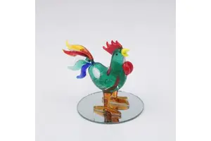 Lampworking Handmade Glass Folk Art Rooster Hand Blown Chicken Figurines for Easter and Christmas