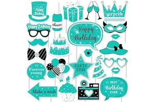 Turquoise Birthday Photo Booth Props Happy Birthday Decorations with Forever Young Selfie Picture Prop for Adults Party Supplies