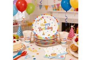 All-in-One Happy Birthday Disposable Party Set Table Decor Colorful Birthday Disposable Party Set Kids & Adults Party Supplies