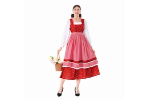 Women's Carnival Countryside Farm German Beer Festival Echo Costume for Bavarian Dirndl Red Plaid Dress