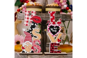 MEICHUANGHUI Valentine Day Tabletop Sign Wedding Romantic Decor Valentine's Ornament Gift Love Kiss Wooden Valentine Ornament