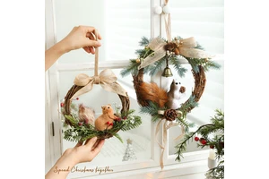Squirrel Small Christmas Wreath for windows Front Door Farmhouse Rustic Xmas Decor Mini Artificial Wreath with Squirrel
