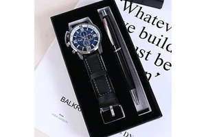 Promotional Men's Business Wrist Watch & Ballpoint Pen Gift Set Custom Logo Supported Luxury Corporate Fathers' Day Gifts