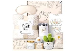 Elegant Mother's Day Spa Gift Basket with Scented Candle, Bath Bomb, Body Lotion, and Eye Mask - Women