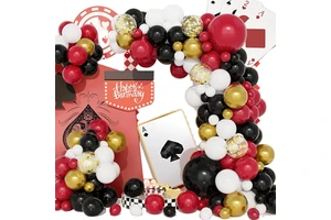 Casino Theme Birthday Party Decoration Supplies Metallic Red Black White Balloon Arch Game Poker Back School Valentine's Day
