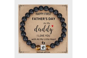 Father's Day Gift Trendy Black Frosted Tiger Eye Stone Stainless Steel Square Beads Unisex Beaded Bracelet
