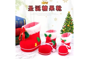 New Red Large Christmas Decorations Children's Gift Bags Candy Christmas Boots High Quality Christmas Products Manufacturers