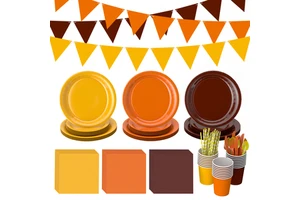Thanksgiving Biodegradable Compostable Paper Plates and Napkins Set Autumn Harvest Disposable Tableware for Party