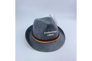 Customizable Logo Bavarian Oktoberfest Hat with Feather and Striped Band Outdoor Party Use 100% Polyester Unisex Four Seasons