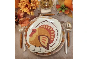 Thanksgiving Shaped Square Paper Napkins-Turkey Pumpkin Autumn Leaves Designs-Offset/Letterpress Printed High Quality Fast