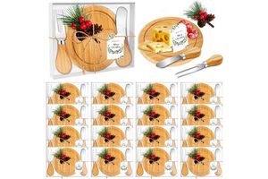 Wholesale Round Chopping Board Cheese Board Set Cheese Knives Mini Cutting Board Gift Set With Christmas Tag Boxes For Christmas